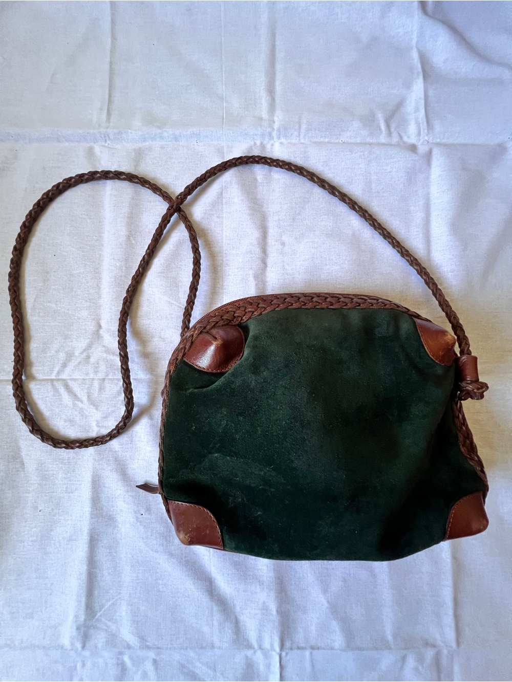 Vintage L.J.S. Collection Black and Brown Suede Crossbody Bag - made in Brazil
